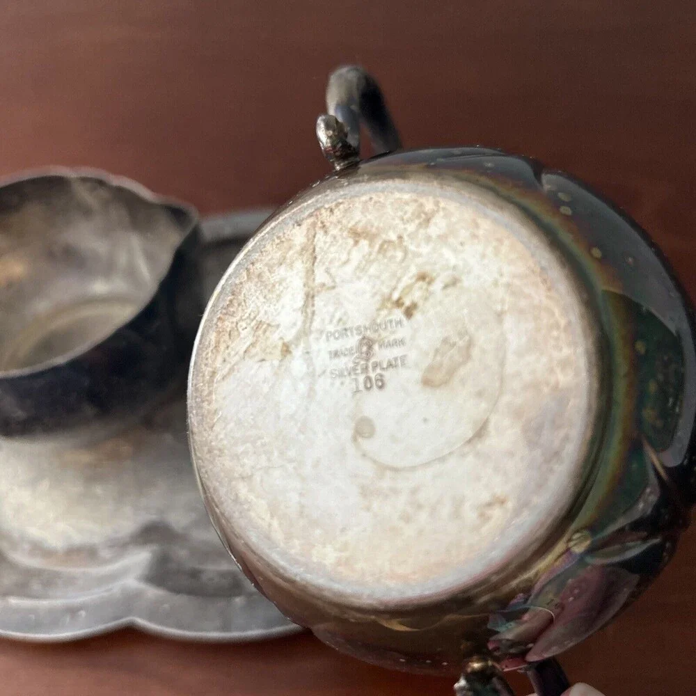 Vintage Portsmouth Silver-Plated cream sugar and tray